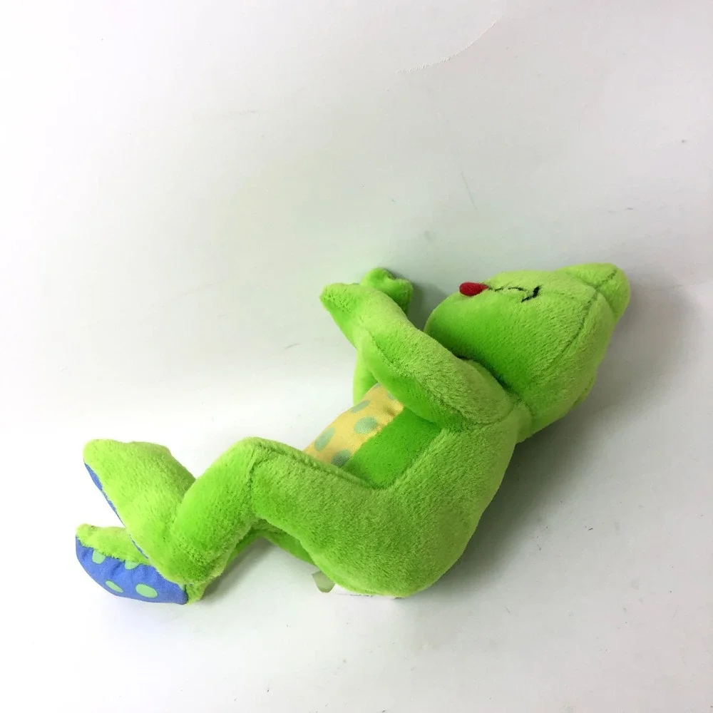 First Years Frog Plush Vintage 2001 Green Polka Dot Belly Tongue Out Rattle